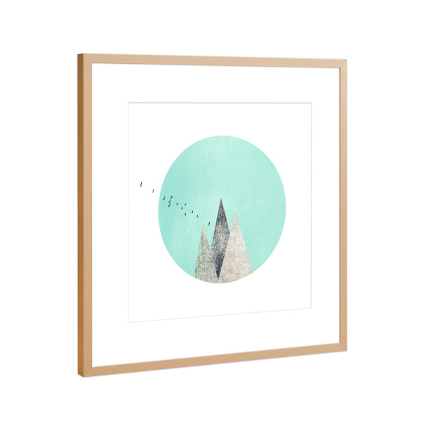 Poster mit Rahmen Kupfer "Türkise Kreise III" artboxONE - Geometrie - Vögel,Berge,Kreis,Mond,Sonne,Berg