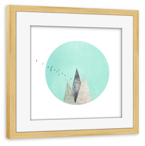 Poster mit Rahmen kiefer "Türkise Kreise III" artboxONE - Geometrie - Vögel,Berge,Kreis,Mond,Sonne,Berg