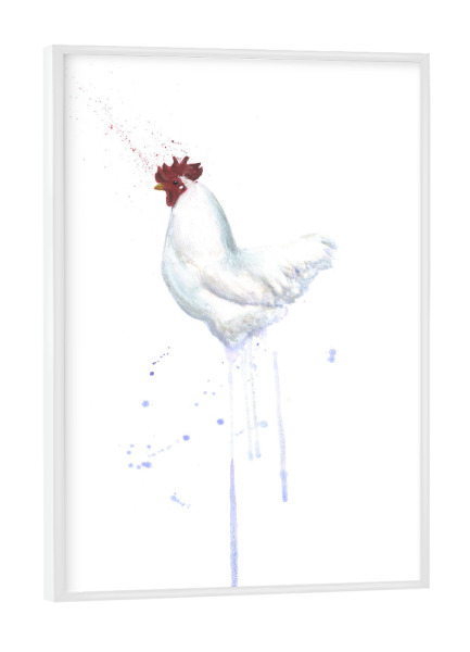 Poster mit weißem Rahmen "Gockel weiße Weste" artboxONE - Tiere,Illustration - Tier,Huhn,Hahn,Bird,Rooster,Cock,Kitchen,Küche,Bauernhof,Gockel