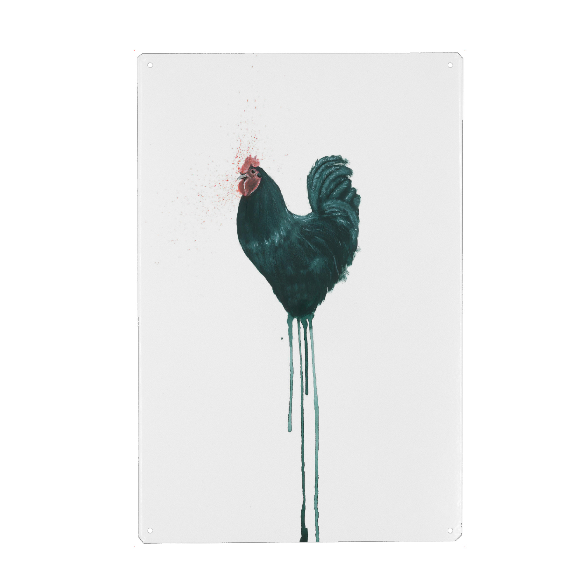 Metall Poster "Gockel schwarzweiß" artboxONE - Tiere,Illustration - Tier,Huhn,Hahn,Bird,Rooster,Cock,Kitchen,Küche,Bauernhof,Gockel - Blechschild