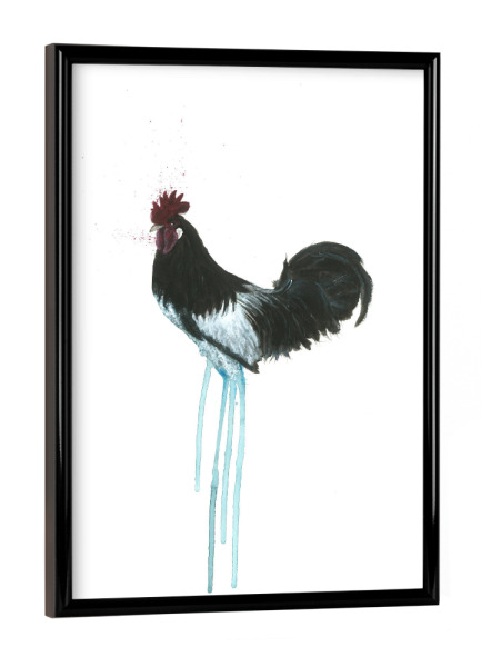 Poster mit schwarzem Rahmen "Gockel schwarzweiß 2" artboxONE - Tiere,Schwarzweiß,Illustration