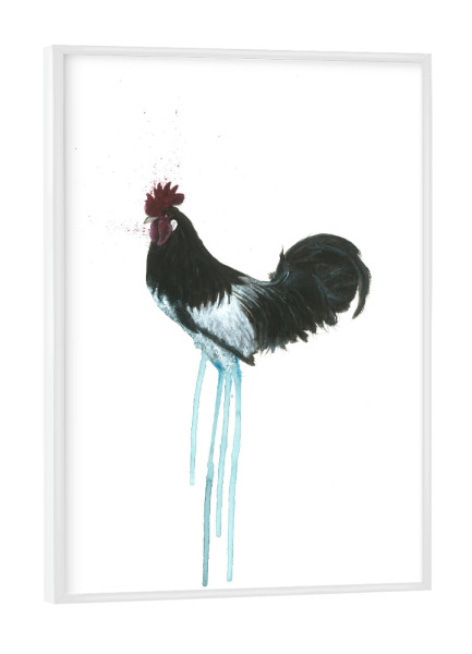 Poster mit weißem Rahmen "Gockel schwarzweiß 2" artboxONE - Tiere,Schwarzweiß,Illustration