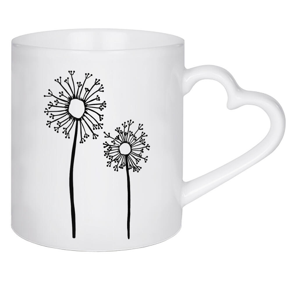 Herztasse "Zwei Pusteblumen" artboxONE - Natur,Floral,Abstrakt,Schwarzweiß