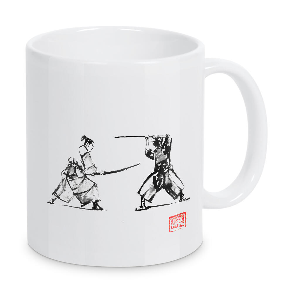 Tasse "2 samurai" artboxONE - Reise / Asien,Männer - Samurai,Sumie,Japan,Krieger,Warrior,Schwarzweiß,Blackandwhite,Kämpfer