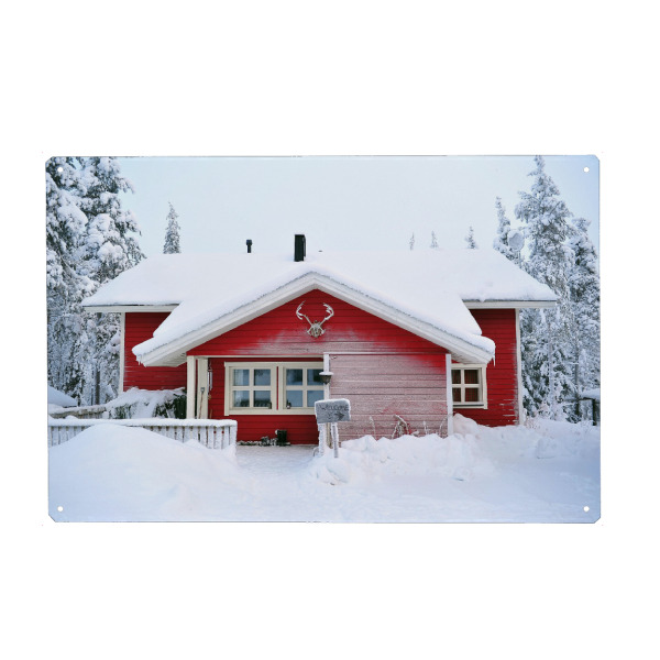Metall Poster "Die hütte" artboxONE - Reise - Winter,Hütte,Wald,Schnee,Snow,Weihnachten,Christmas,Welcome - Blechschild