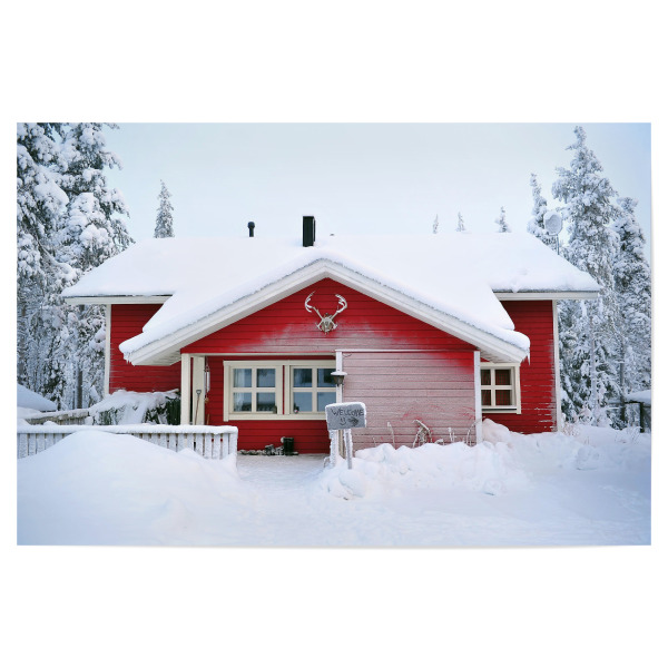 Poster 30x20 cm "Die hütte" artboxONE - Reise - Winter,Hütte,Wald,Schnee,Snow,Weihnachten,Christmas,Welcome