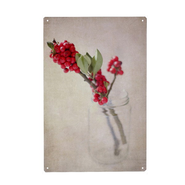 Holzbild "Es weihnachtet sehr" artboxONE - Floral - Weihnachten,Mistelzweig,Mistel,Beeren,Weihnachtszeit,Dekoration,Glas,Vogelbeeren,Natur