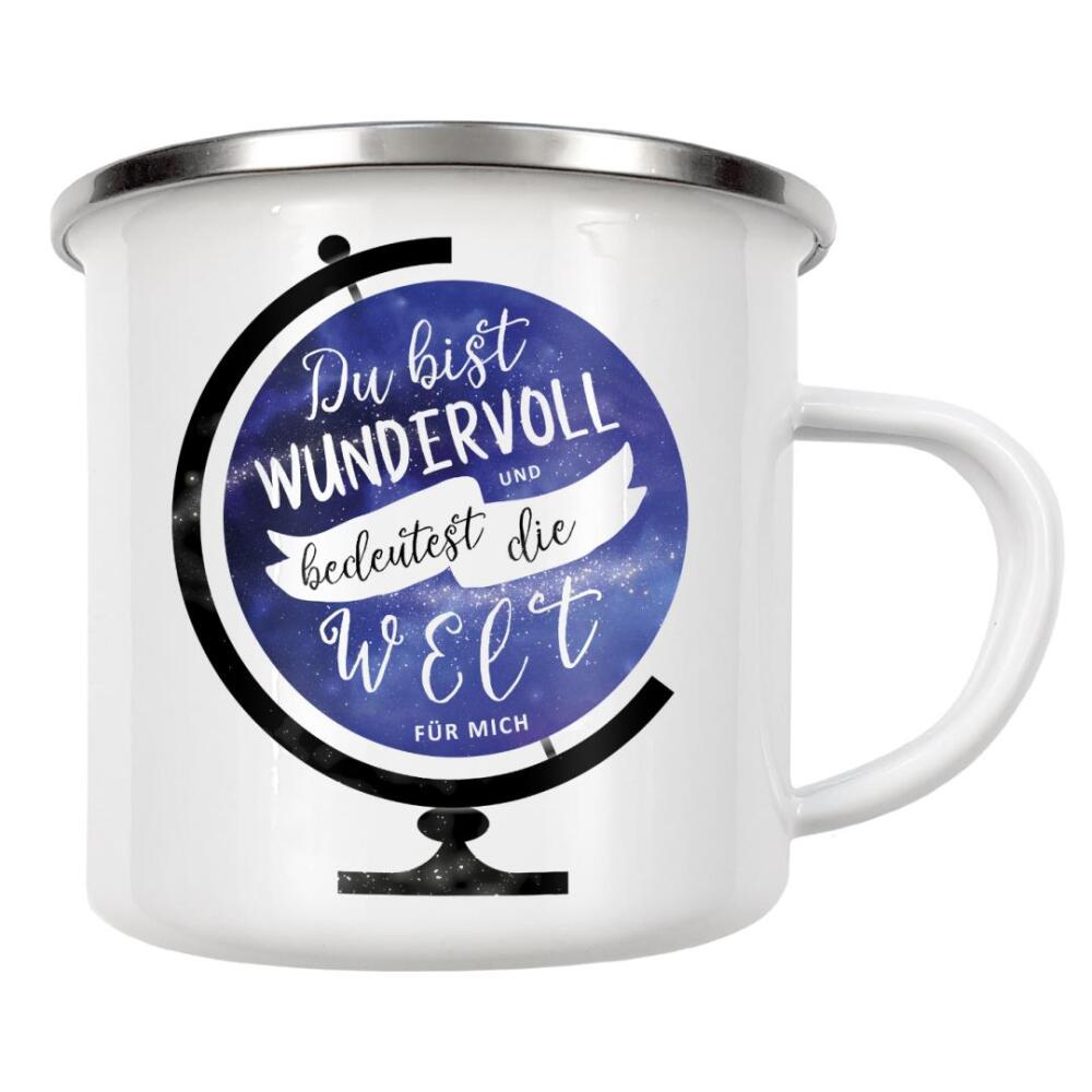 Emaille Tasse "Du bist die Welt für mich" artboxONE - Typografie,Reise,Liebe,Weihnachten