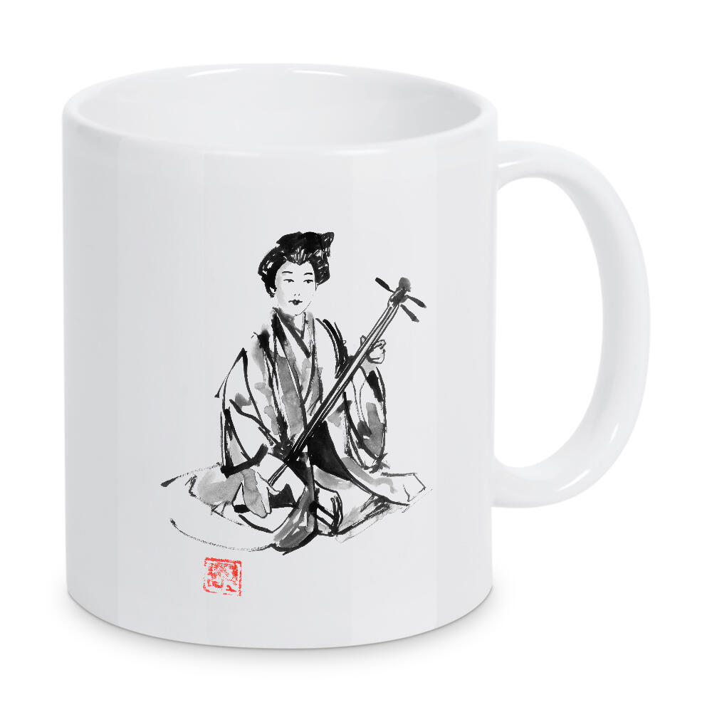 Tasse "Shamizen player" artboxONE - Menschen,Schwarzweiß - Shamizen,Geisha,Sumie,Japan,Schwarzweiß,Blackandwhite