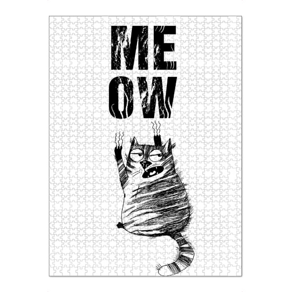 Puzzle Ravensburger "Meow 2" artboxONE - Typografie,Schwarzweiß,Stift & Papier,Illustration - Katze,Cat,Catcontent,Miau,Kratzen,Hinterhältig