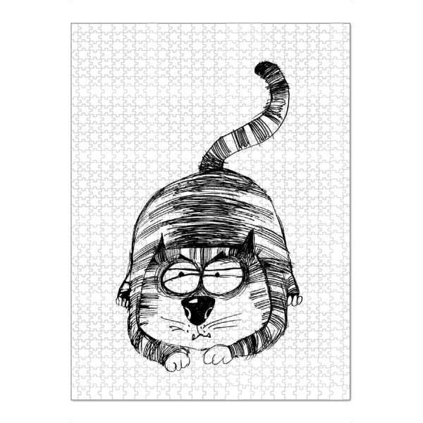 Puzzle Ravensburger "Hunter the cat" artboxONE - Schwarzweiß,Stift & Papier,Illustration - Katze,Cat,Kinderzimmer,Tier,Comic,Hunter - Bild katze