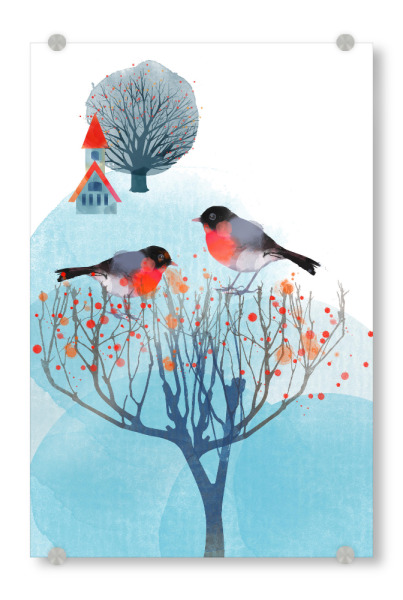 Acrylglasbild "Winter Wonderland" artboxONE - Illustration - Dorf,Baum,Katzen,überwinterung,Winter,Schnee,Kahl