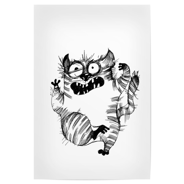 Poster 30x20 cm "Boo Cat" artboxONE - Schwarzweiß,Stift & Papier,Illustration - Katze,Cat,Catcontent,Crazy,Verrückt