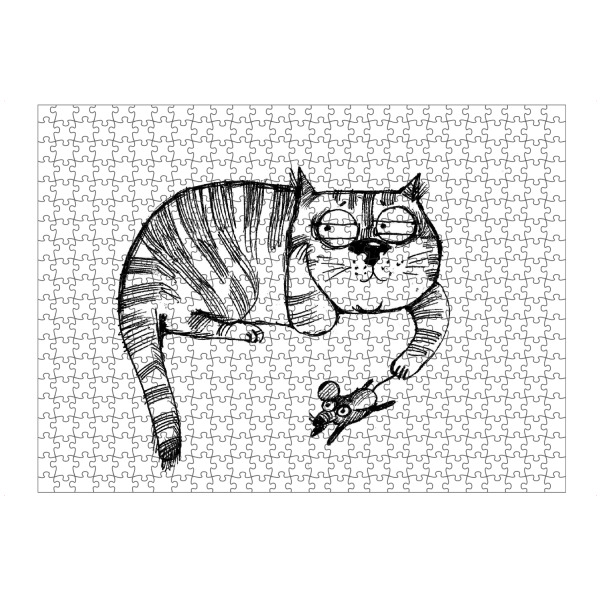 Puzzle Ravensburger "Play Cat" artboxONE - Schwarzweiß,Stift & Papier,Illustration - Katze,Maus,Catcontent,Katze,Maus,Tiere,Spielen - Bild Katze