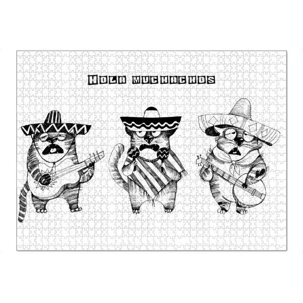 Puzzle Ravensburger "Mexico Cats" artboxONE - Schwarzweiß,Stift & Papier,Illustration