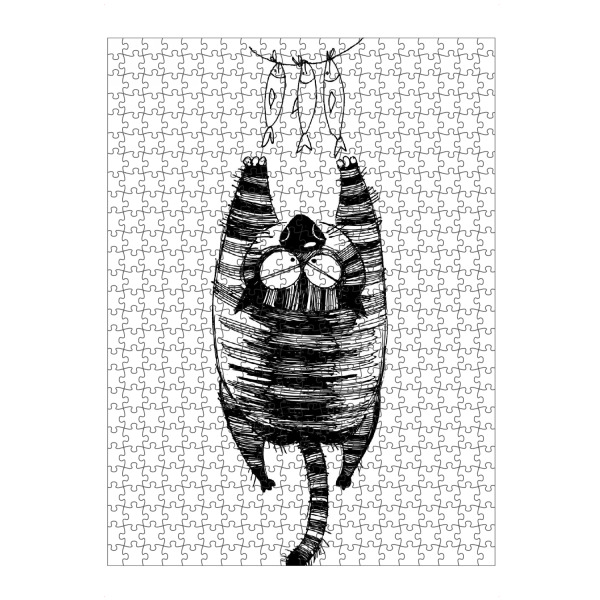 Puzzle Ravensburger "Hanging Cat" artboxONE - Schwarzweiß,Stift & Papier,Illustration - Katze,Katze,Kinderzimmer,Tier,Comic,Fisch,Essen,Fangen