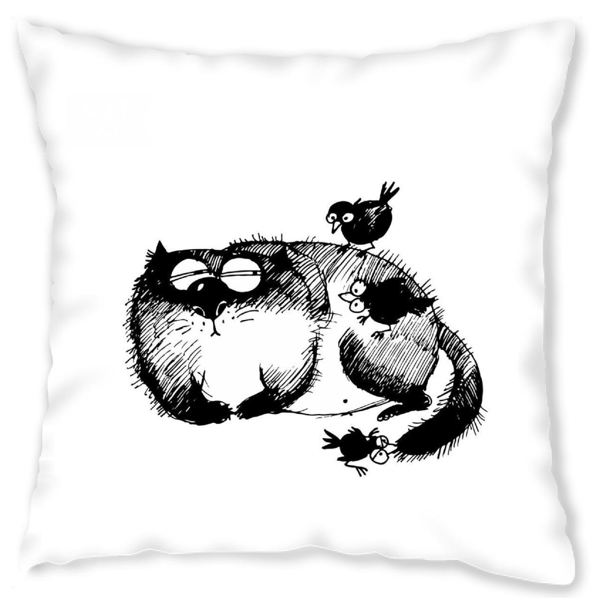 Design-Kissen "Lazy Cat & Birds 2" artboxONE - Schwarzweiߟ,Stift & Papier,Illustration