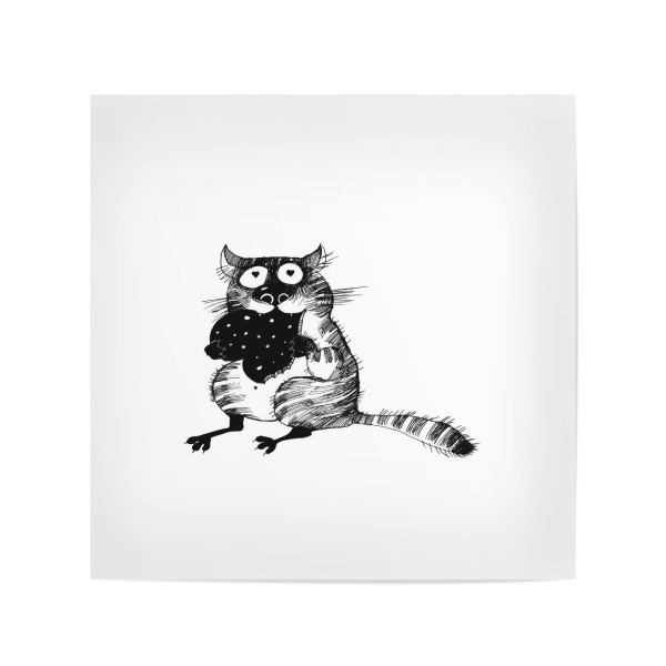 Poster 20x20 cm "Yummy Cat" artboxONE - Essen & Trinken,Schwarzweiß,Stift & Papier,Illustration