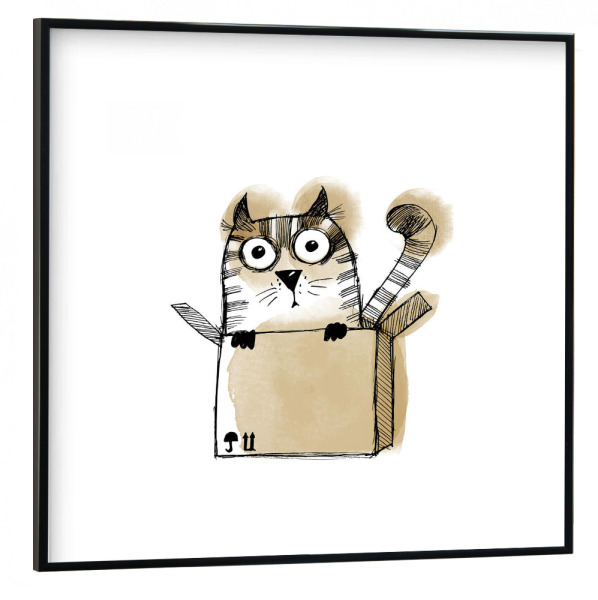 Poster mit schwarzem Rahmen 30x30 cm "Cat in a box" artboxONE - Stift & Papier,Illustration - Katze,Cat,Kinderzimmer,Box,Tier,Comic