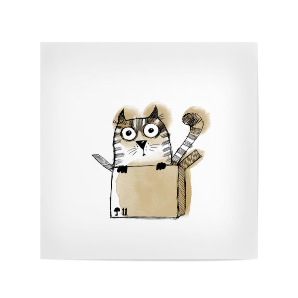Poster 20x20 cm "Cat in a box" artboxONE - Stift & Papier,Illustration - Katze,Cat,Kinderzimmer,Box,Tier,Comic