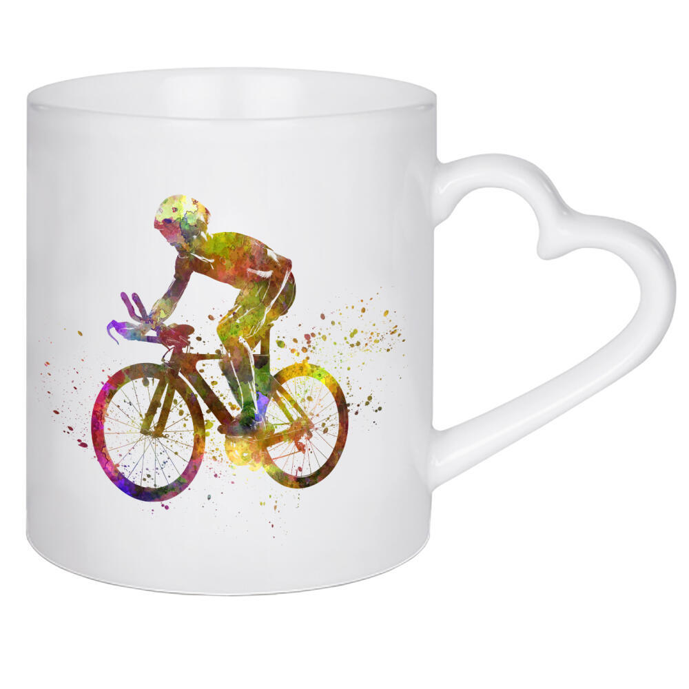 Herztasse "Cyclist road bike in watercolor" artboxONE - Sport - Sport,Sports,Athlete,Olympic,Color,Watercolor,Cyclist,Run,Bike,Bicycle
