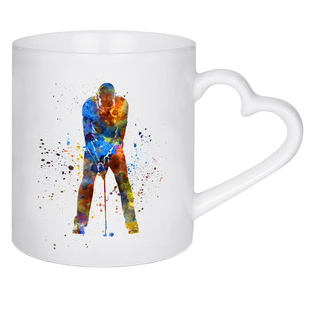 Herztasse "Male golf player-b" artboxONE - Abstrakt,Sport - Sport,Sports,Athlete,Olympic,Color,Watercolor,Golf,Golfer,Golf course,Competition,Woman