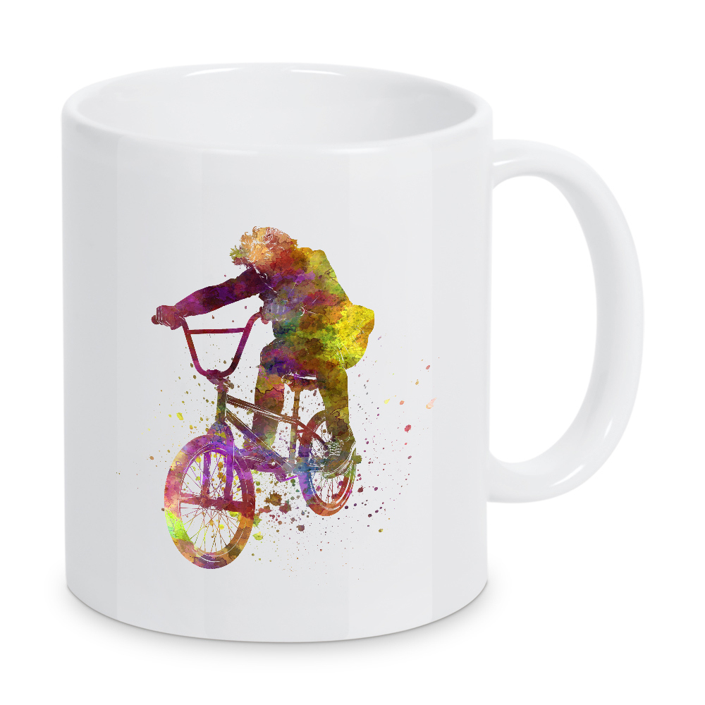 Tasse "Bmx cyclist in watercolor-d" artboxONE - Abstrakt,Sport - Sport,Sports,Watercolor,Color,Bmx,Cyclist,Rider,Bicycle,Pirouette,Jump,Competition