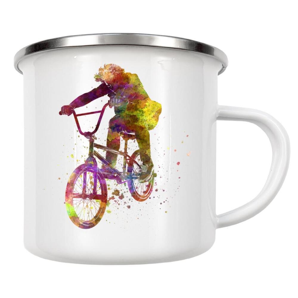 Emaille Tasse "Bmx cyclist in watercolor-d" artboxONE - Abstrakt,Sport
