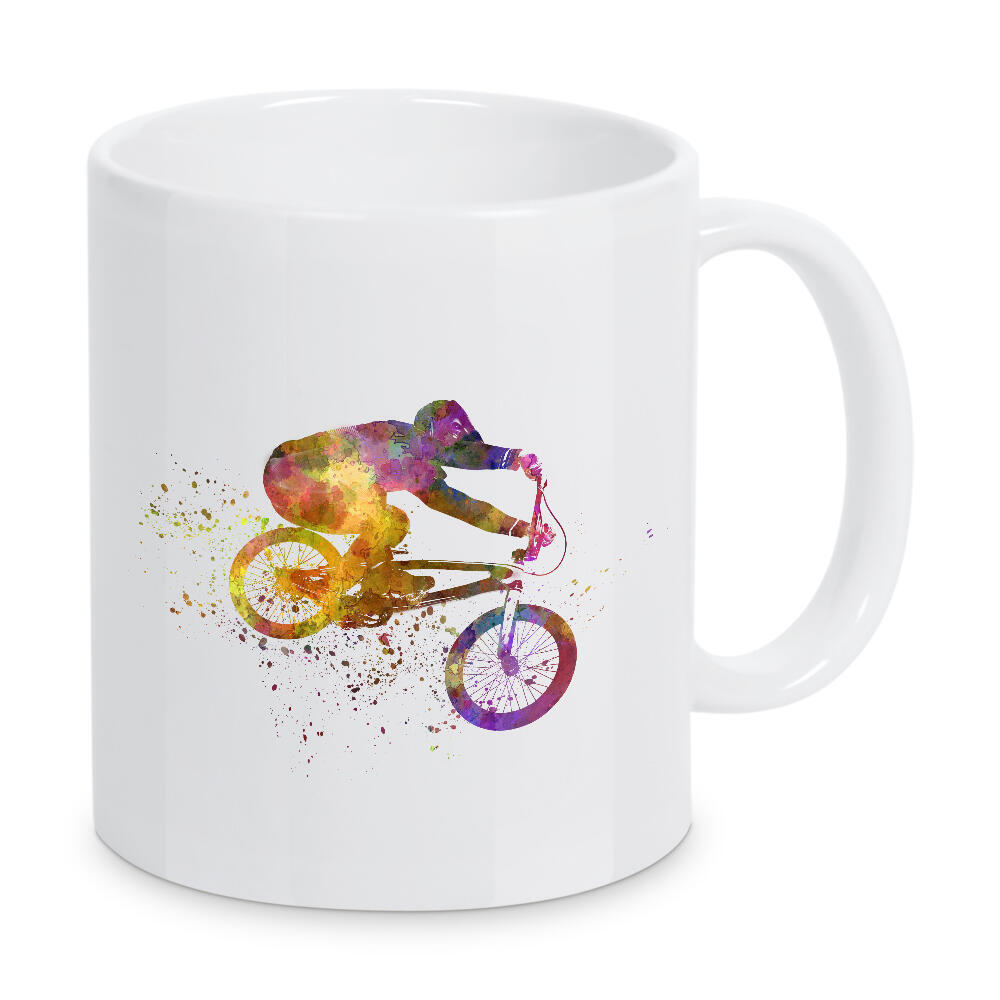 Tasse "Bmx cyclist in watercolor-e" artboxONE - Abstrakt,Sport - Sport,Sports,Watercolor,Color,Bmx,Cyclist,Rider,Bicycle,Pirouette,Jump,Competition