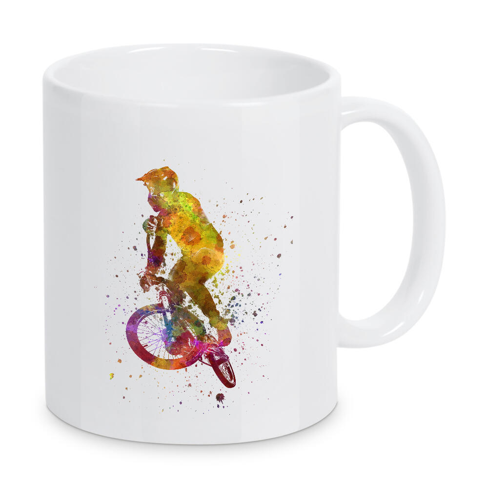 Tasse "Bmx cyclist in watercolor-f" artboxONE - Abstrakt,Sport - Sport,Sports,Watercolor,Color,Bmx,Cyclist,Rider,Bicycle,Pirouette,Jump,Competition