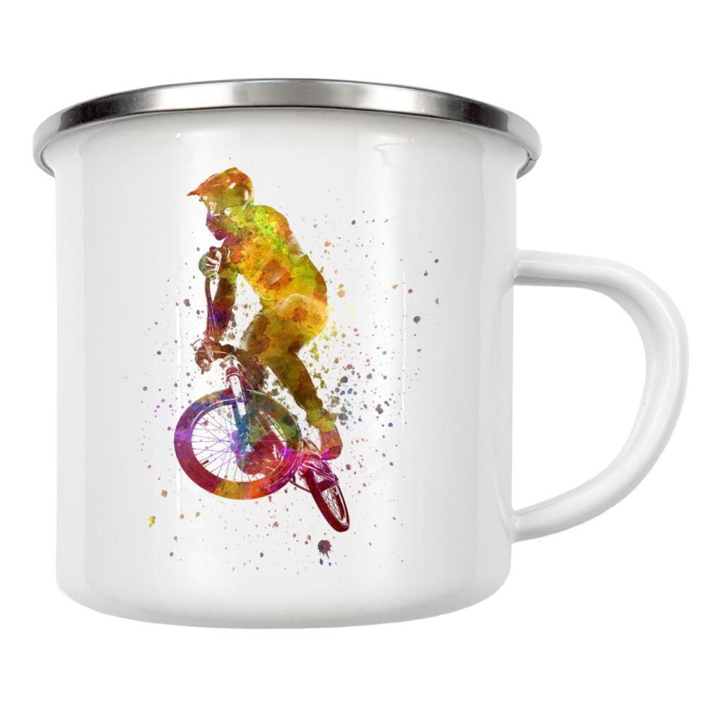 Emaille Tasse "Bmx cyclist in watercolor-f" artboxONE - Abstrakt,Sport