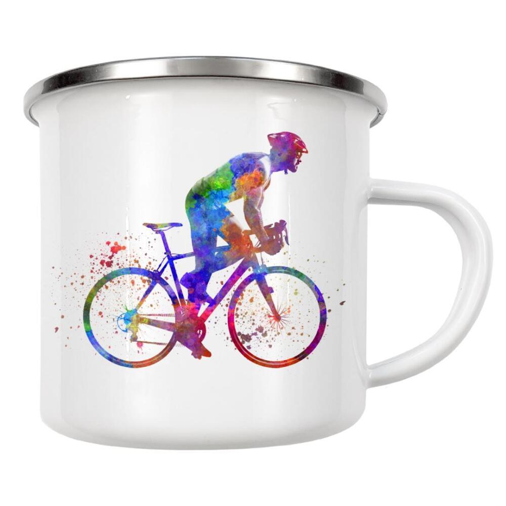 Emaille Tasse "Cyclist runner in watercolor" artboxONE - Abstrakt,Sport