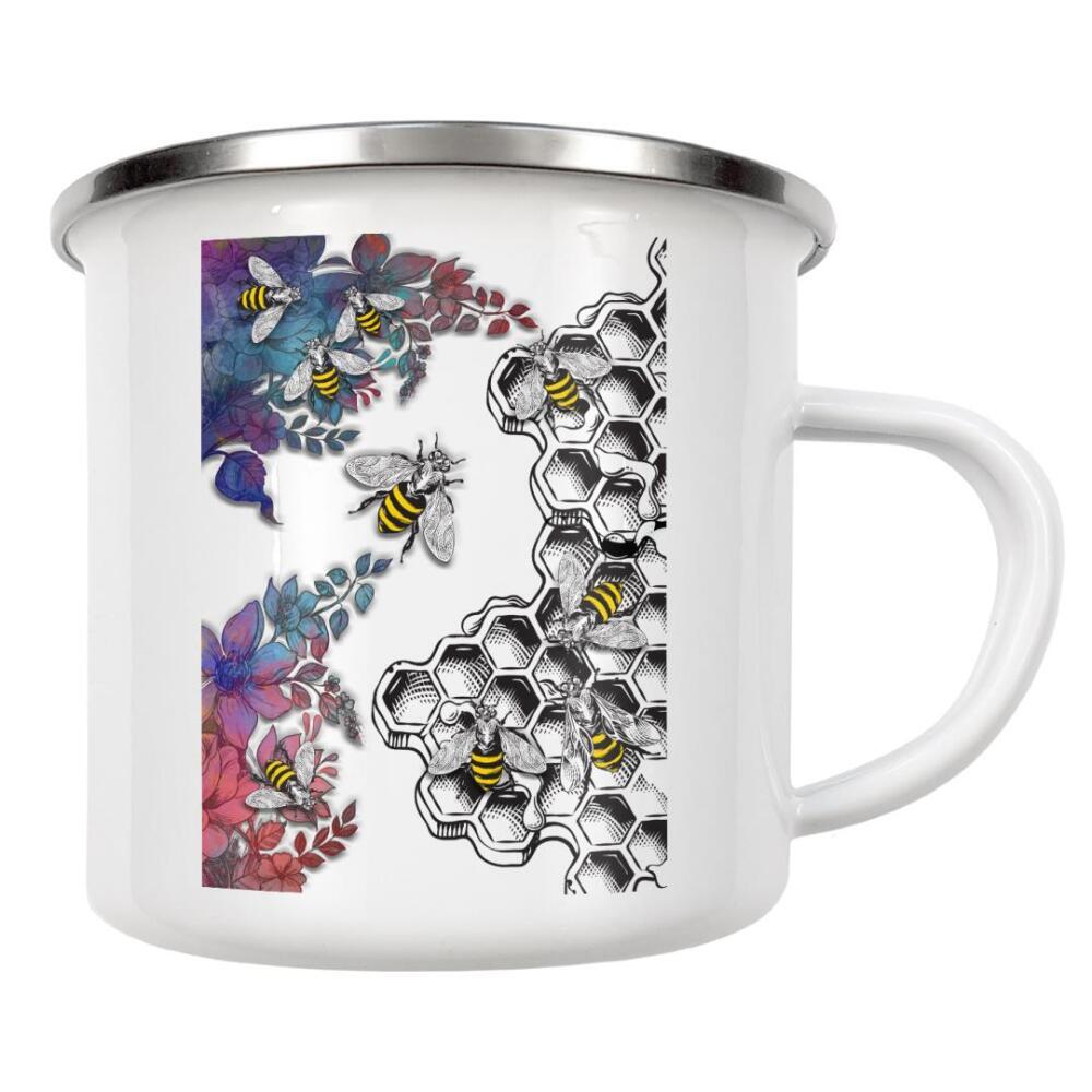 Emaille Tasse "Bee and honey" artboxONE - Für Kinder,Tiere - Bee,Honey,Flower,Animal,For children,Food,Nature,Bienen,Blumen