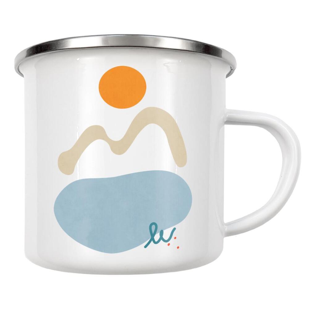 Emaille Tasse "Sun, Mountain and Lake" artboxONE - Natur,Abstrakt - Morandi,Nature,Simple,Abstract,Shape,Sea,Lake,Landscape,Outdoor,Mountain