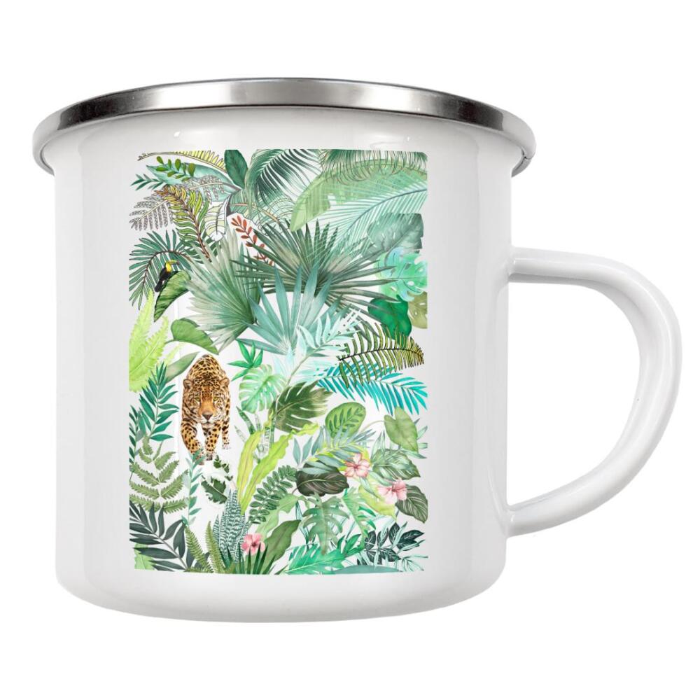 Emaille Tasse "Jungle Leopard" artboxONE - Natur,Tiere - Jungle,Nature,Safari,Animal,Tiger,Leopard,Tropical,Foliage,Palm