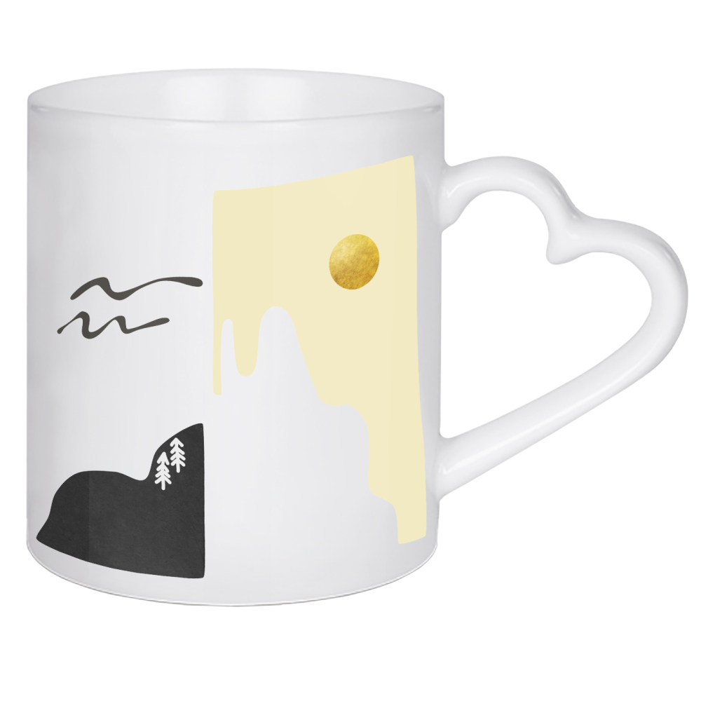 Herztasse "Minimale sonnige Alpenlandschaft" artboxONE - Natur,Abstrakt - Botanisch,Pflanze,Boho,Scandi,Natur,Minimal,Berg,Landschaft,Alpen,Kiefern