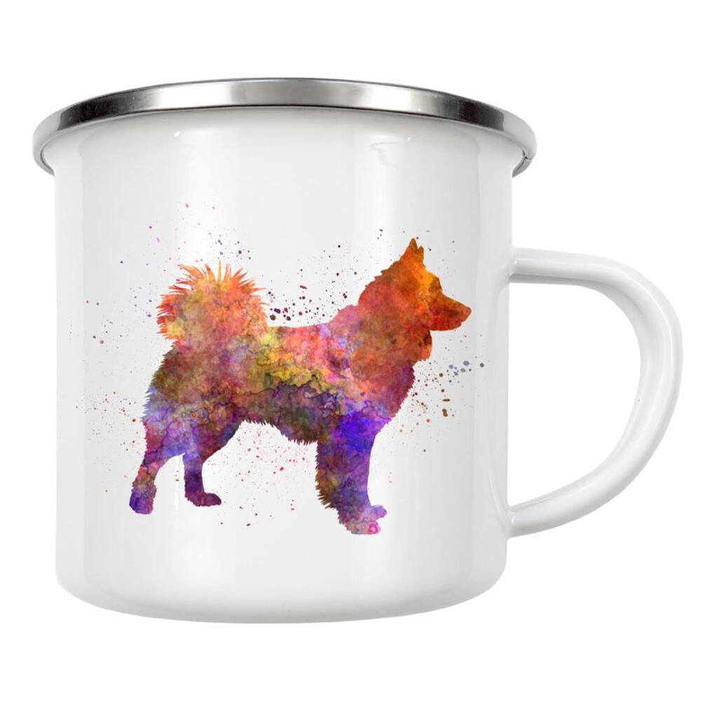 Emaille Tasse "Icelandic Sheepdog in watercolor" artboxONE - Tiere,Abstrakt - Hund,Haustier,Tier,Säugetier,Aquarell,Plakat,Illustration,Abstrakt,Bunt