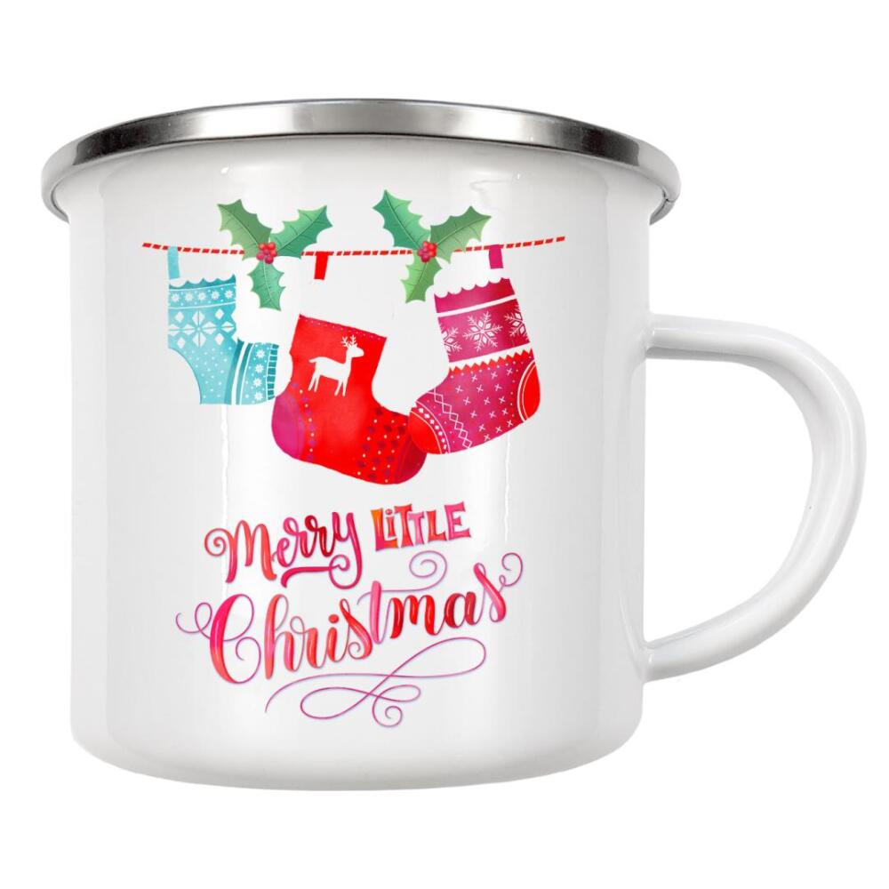 Emaille Tasse "Merry Little Christmas und Advent" artboxONE - Typografie,Weihnachten,Lustig