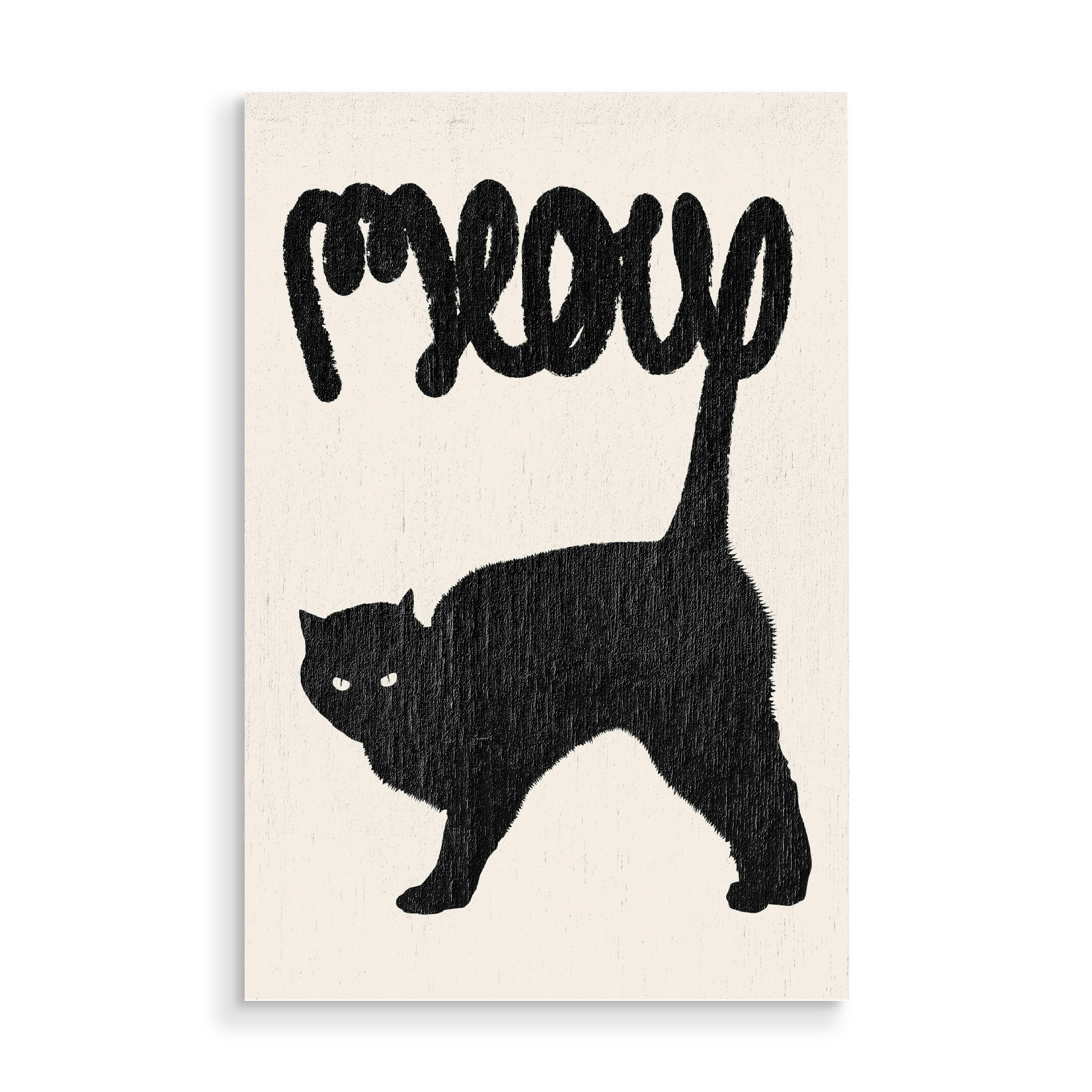 Holzbild "Meow 3" artboxONE - Typografie,Tiere,Schwarzweiß - Katze,Katze,Miau,Typo