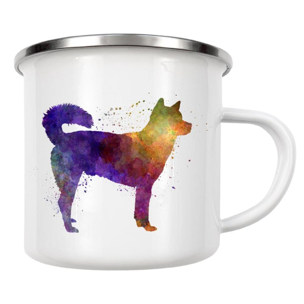 Emaille Tasse "Kishu in watercolor" artboxONE - Tiere,Abstrakt - Dog,Pet,Mammal,Watercolor,Abstract,Abstrakt,Hund,Tier,Animal,Bunt,Colorful
