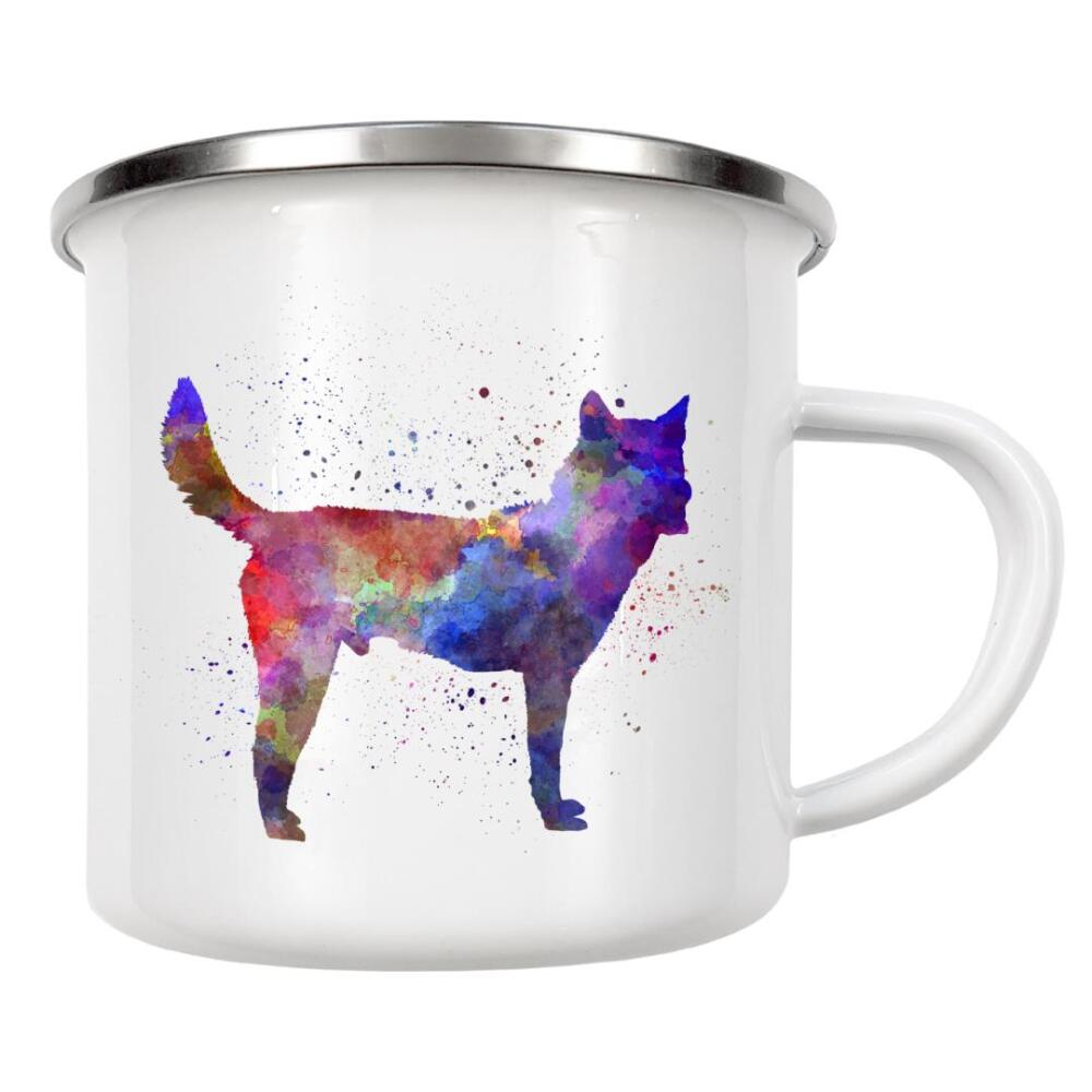 Emaille Tasse "Korea Jindo Dog in watercolor" artboxONE - Tiere,Abstrakt - Dog,Dogs,Pet,Animal,Mammal,Watercolor,Dog poster,Illustration,Abstract
