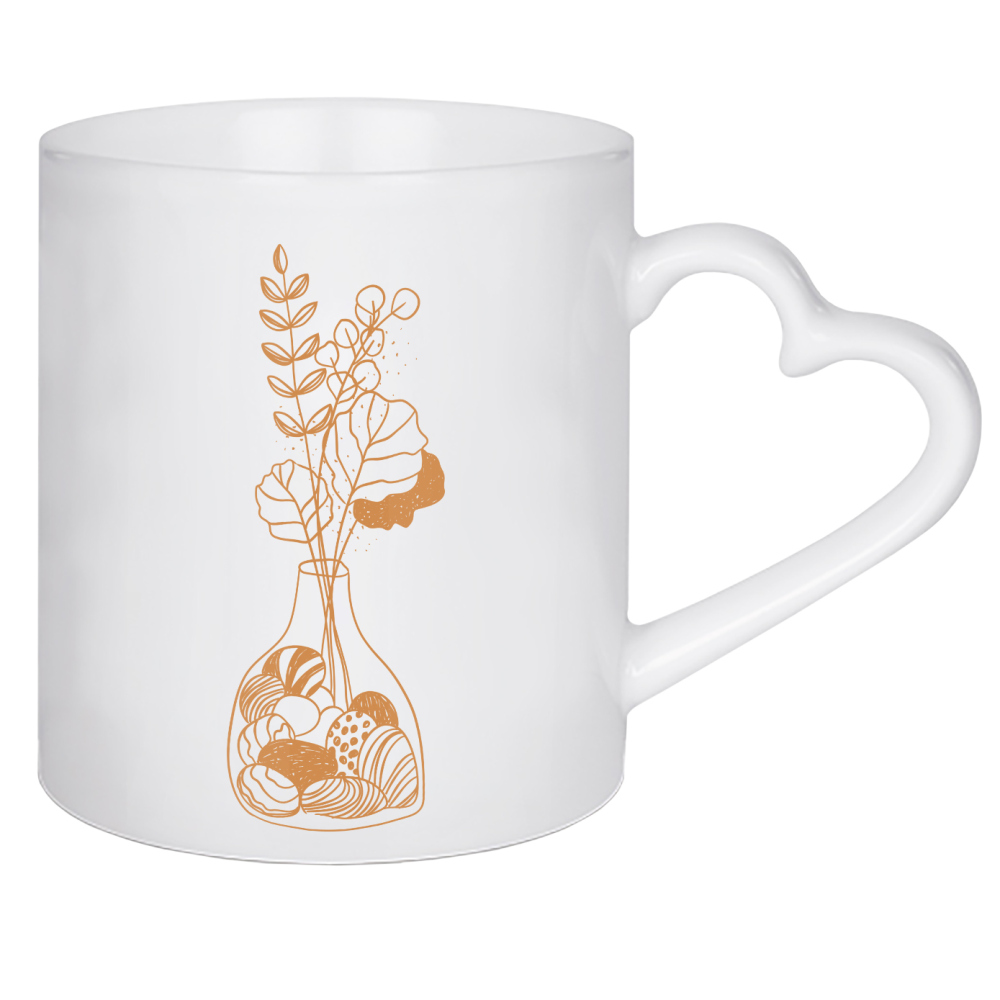 Herztasse "Floral art style icon vase" artboxONE - Floral - Blumen,Blätter,Vase,Zweig,Illustration,Vintage,Grafik,Linearer garten,Natürlich,Organisch