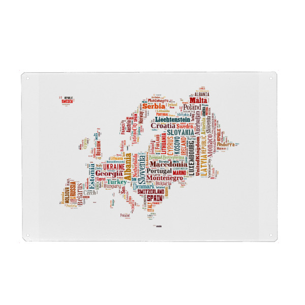 Metall Poster "Europe Map Black" artboxONE - Typografie,Reise / Länder,Weltkarten,Kartografie - Karte,Karte,Europa,Europa,Kontinent,Landkarte