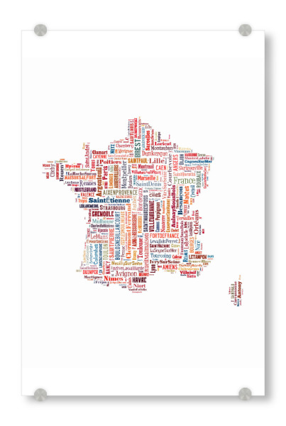 Acrylglasbild "France Map Black" artboxONE - Typografie,Reise / Länder,Weltkarten,Kartografie - Karte,Landkarte,Landkarte,Frankreich,Frankland