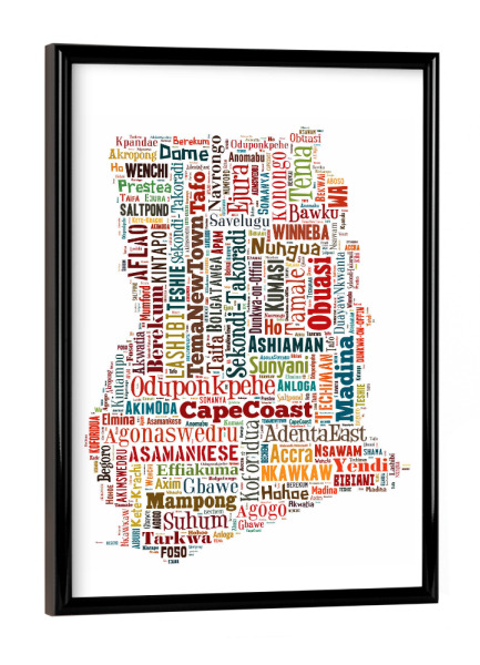 Poster mit schwarzem Rahmen "Ghana Map Black" artboxONE - Typografie,Reise / Länder,Weltkarten,Kartografie - Karte,Map,Land,Landkarte,Ghana