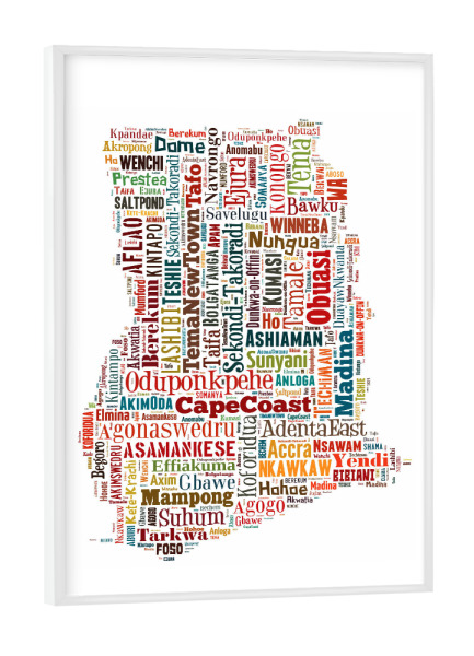 Poster mit weißem Rahmen "Ghana Map Black" artboxONE - Typografie,Reise / Länder,Weltkarten,Kartografie - Karte,Map,Land,Landkarte,Ghana