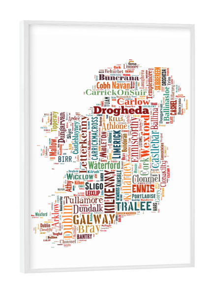 Poster mit weißem Rahmen "Ireland Map Black" artboxONE - Typografie,Reise / Länder,Weltkarten,Kartografie - Karte,Landkarte,Landkarte,Irland,Irland