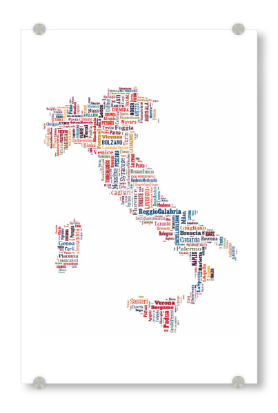 Acrylglasbild "Italy Map Black" artboxONE - Typografie,Reise / Länder,Weltkarten,Kartografie - Karte,Landkarte,Landkarte,Italien,Italien