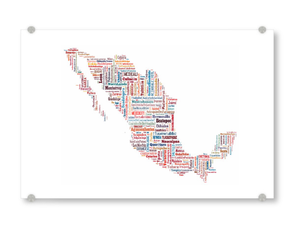 Acrylglasbild "Mexico Map" artboxONE - Typografie,Reise / Länder,Weltkarten,Kartografie - Karte,Landkarte,Landkarte,Mexiko,Mexiko