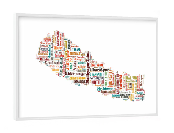 Poster mit weißem Rahmen "Nepal Map Black" artboxONE - Typografie,Reise / Länder,Weltkarten,Kartografie - Karte,Map,Land,Landkarte,Südasien